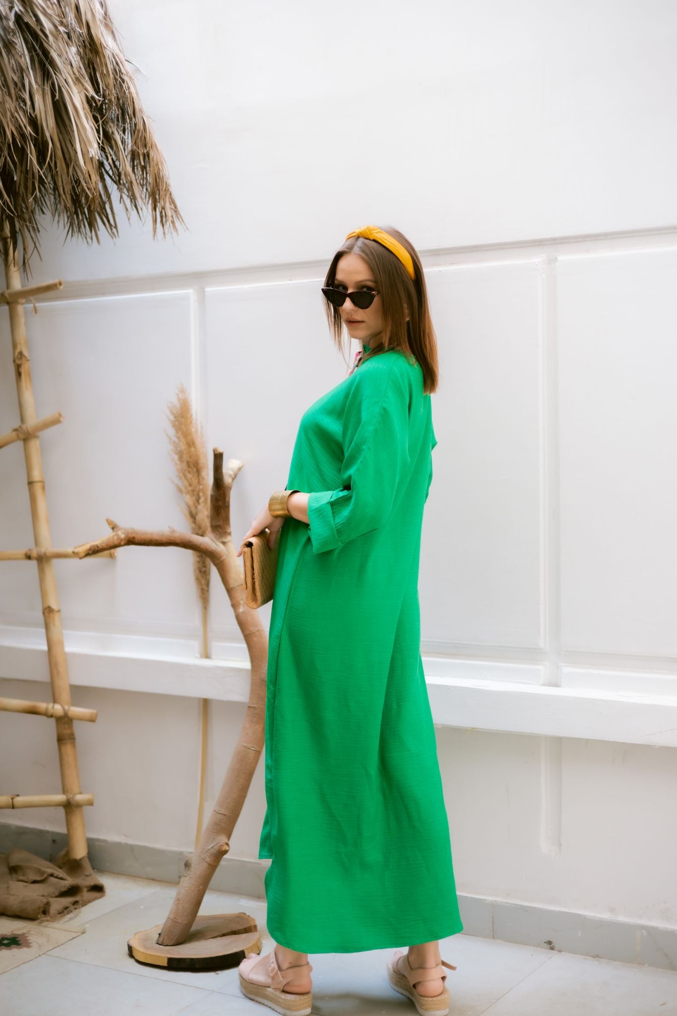 green linen dress