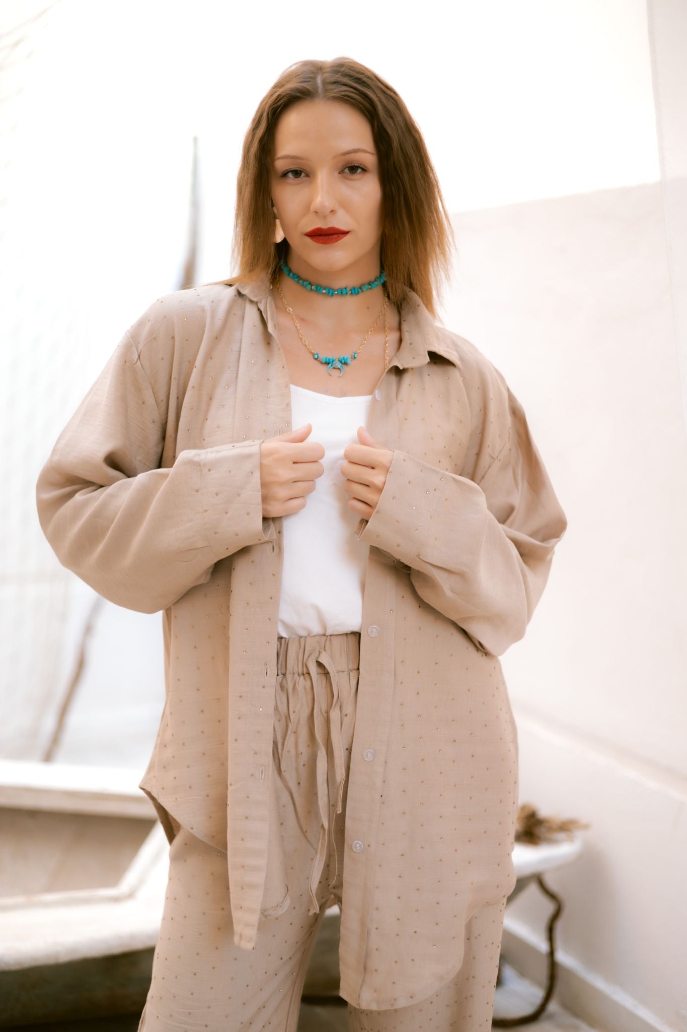 beige bling bling linen set