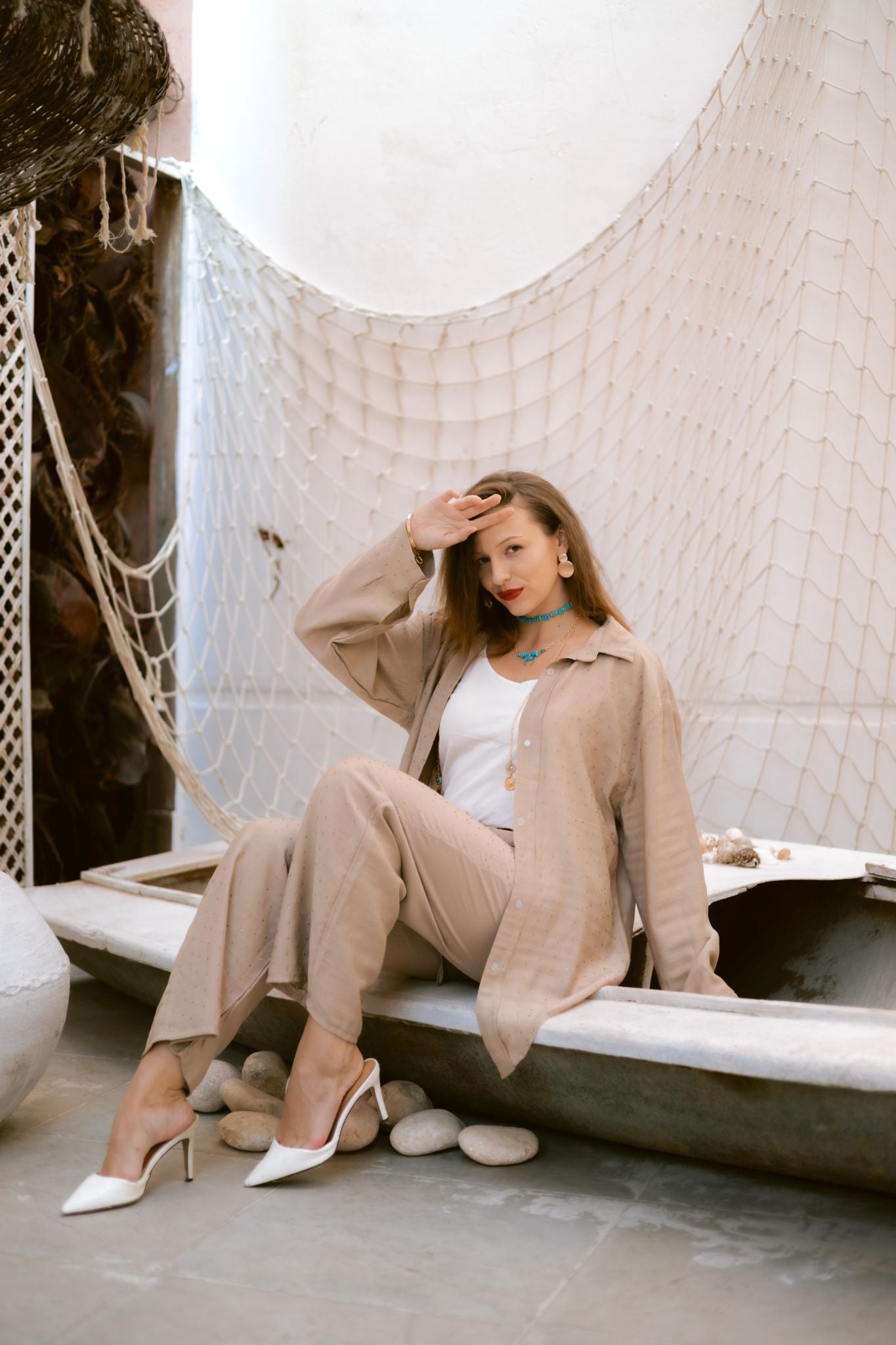 beige bling bling linen set