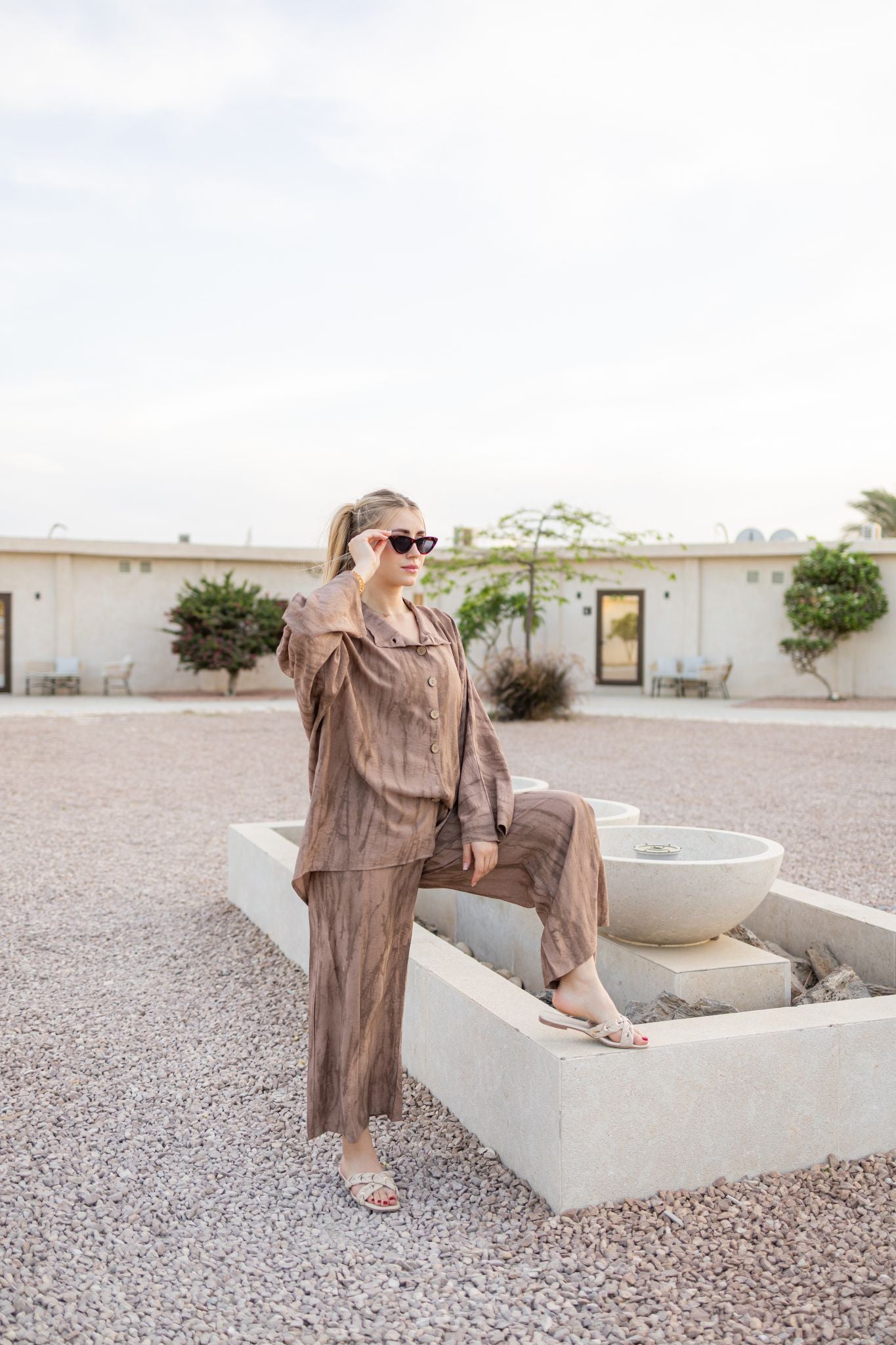 mocha linen oversized set