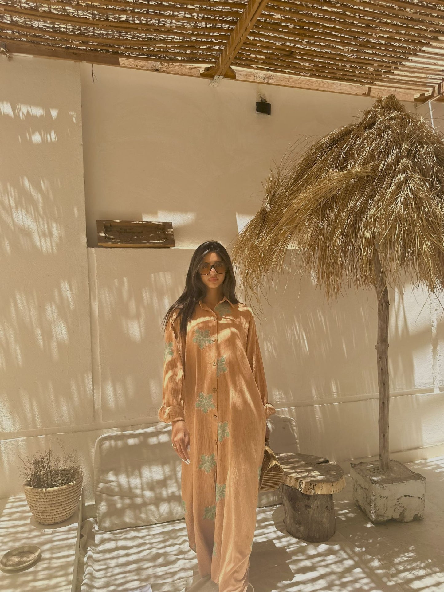 light brown embroidered dress