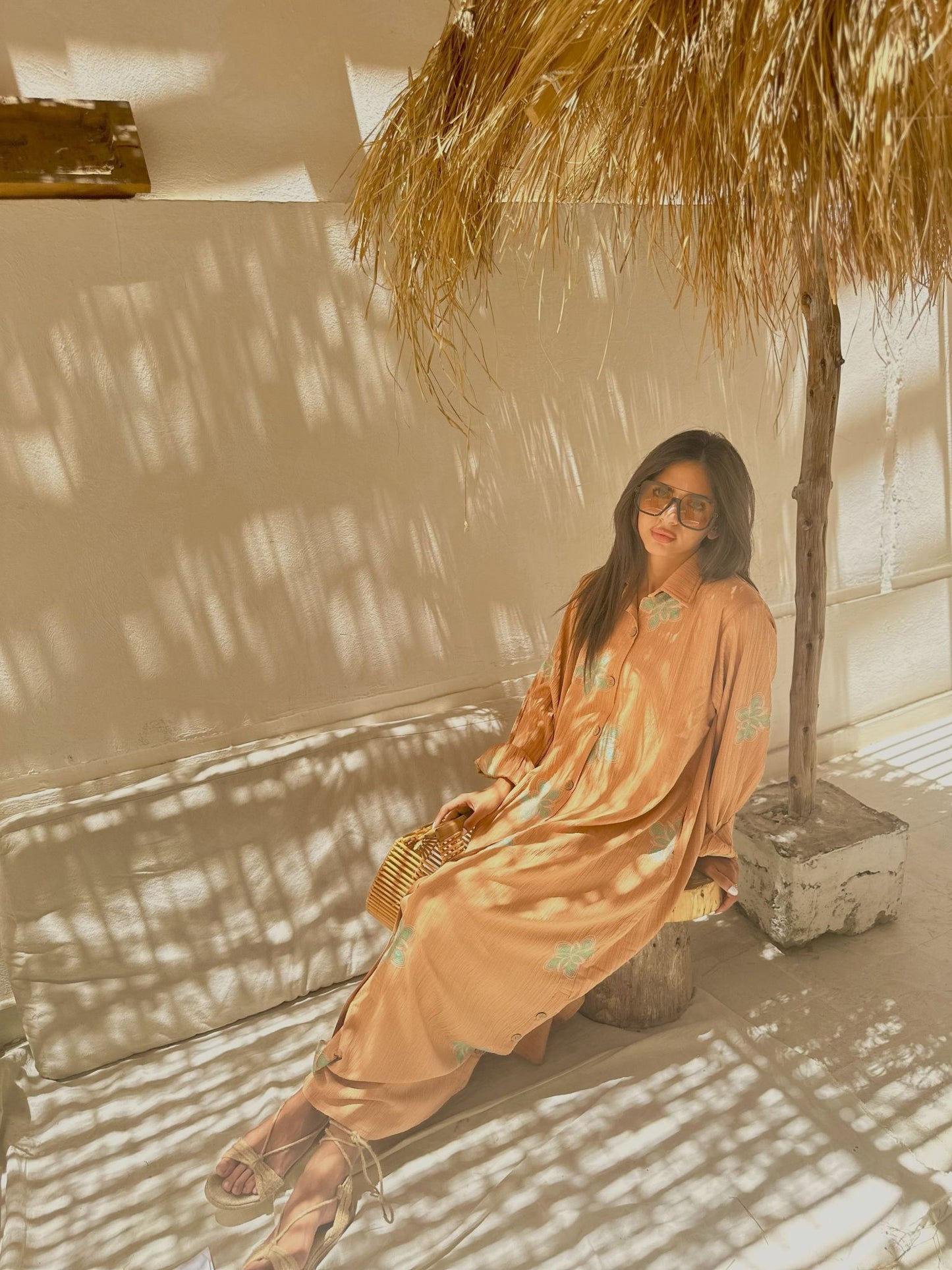 light brown embroidered dress