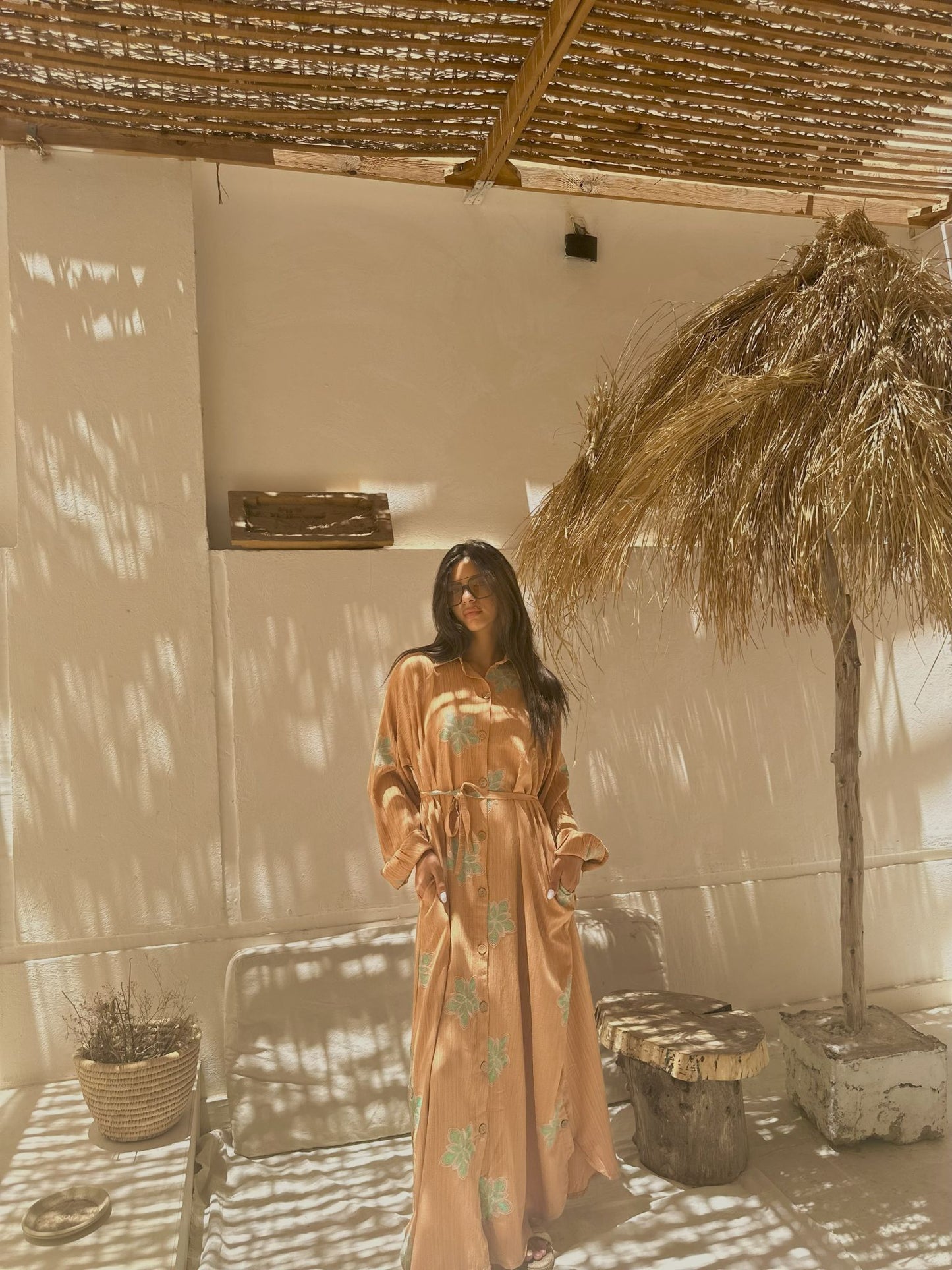 light brown embroidered dress