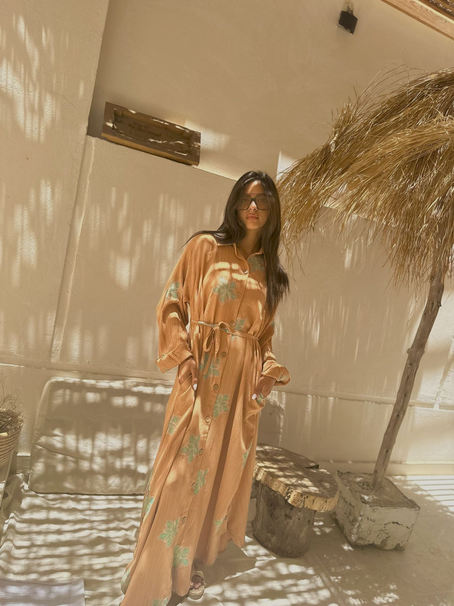 light brown embroidered dress