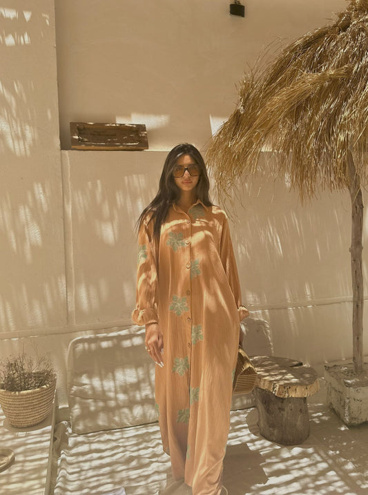 light brown embroidered dress