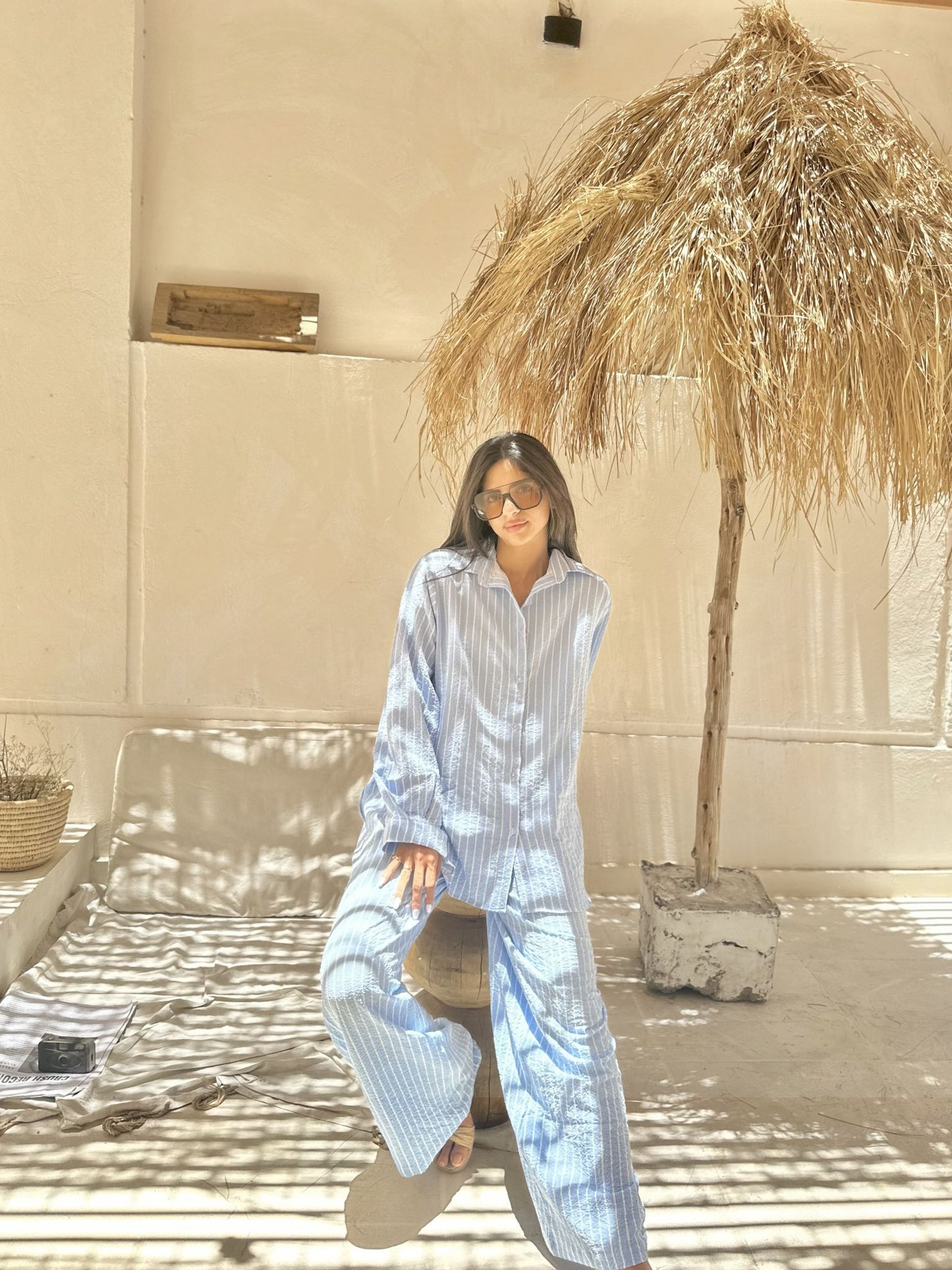 light blue stripped set