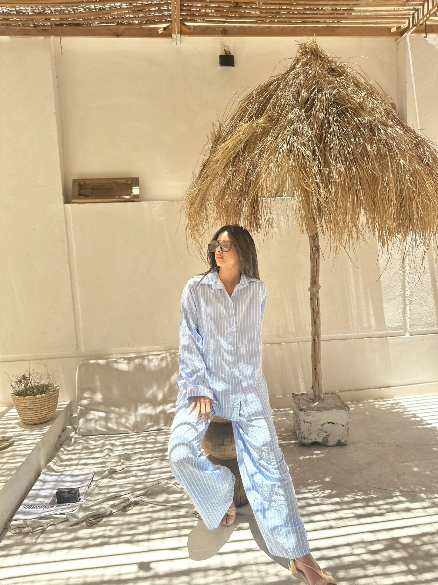 light blue stripped set