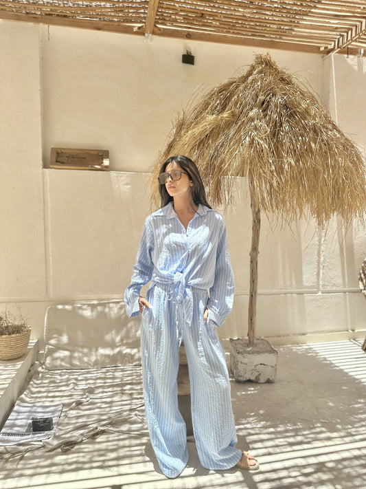 light blue stripped set