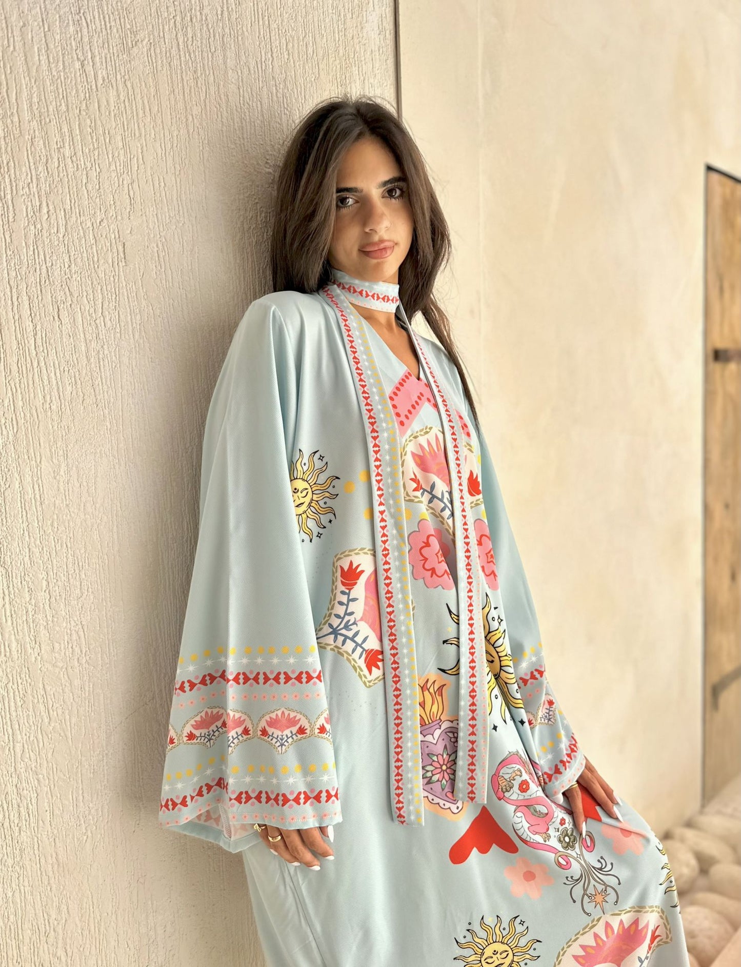 sky blue solaris long  sleeves dress