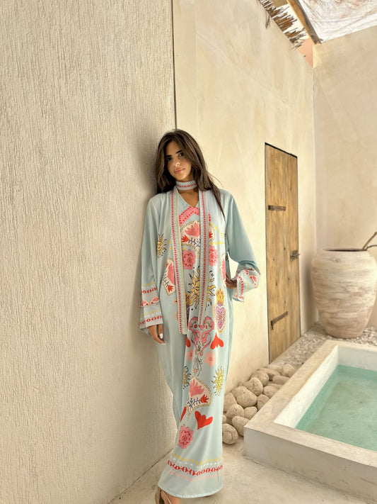 sky blue solaris long  sleeves dress