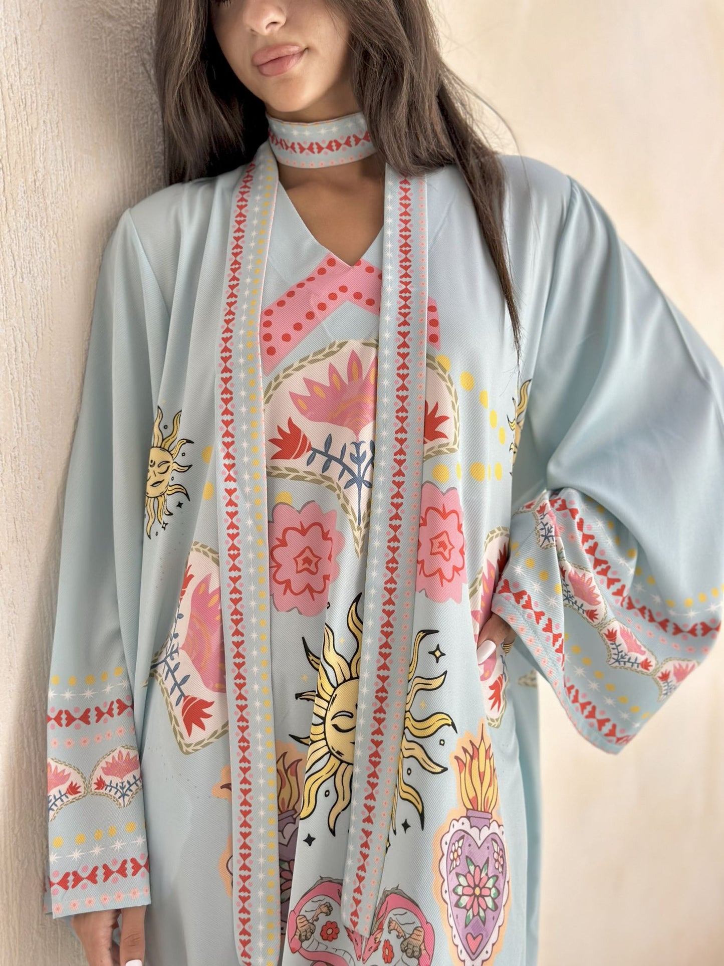 sky blue solaris long  sleeves dress