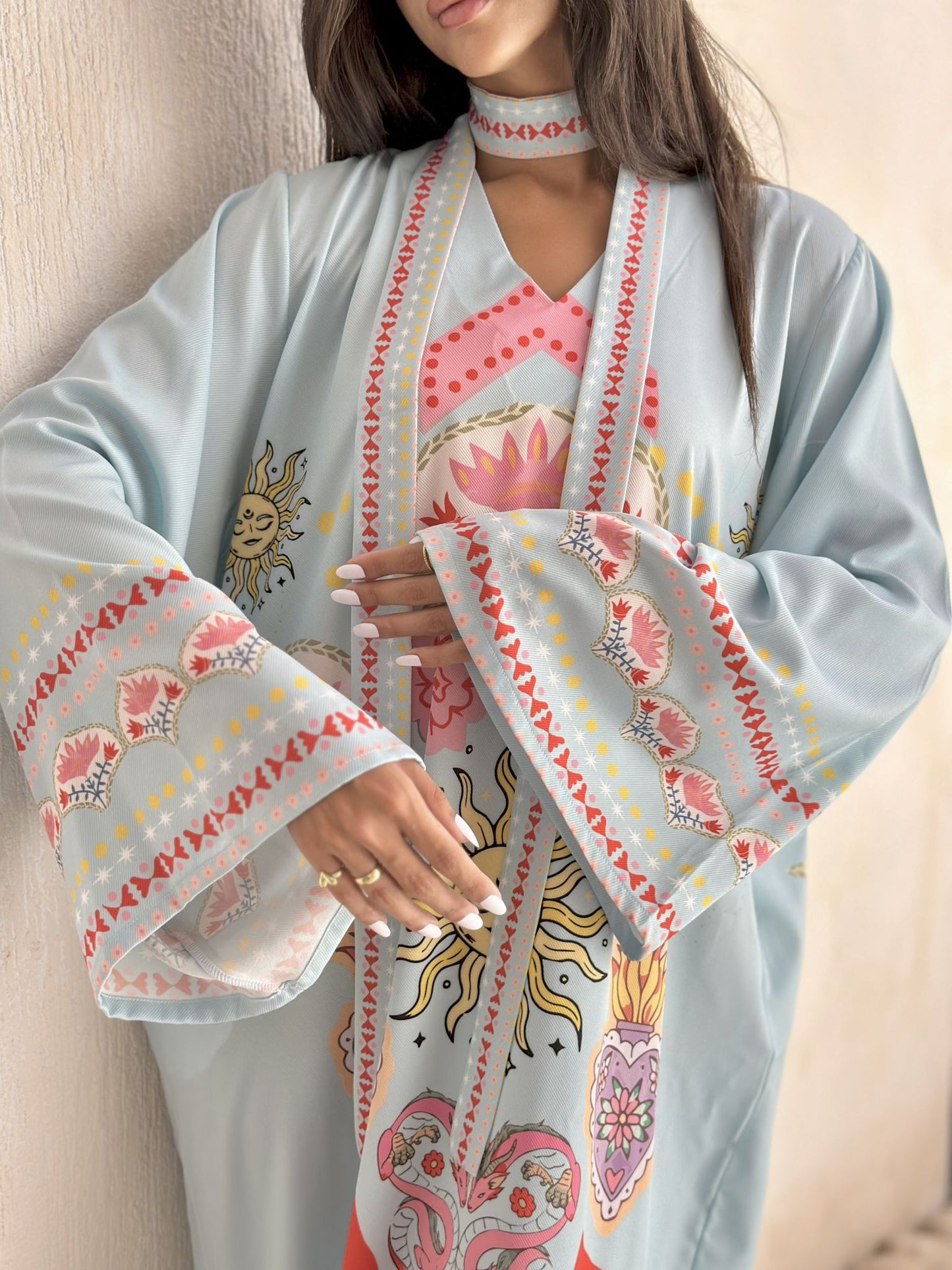 sky blue solaris long  sleeves dress