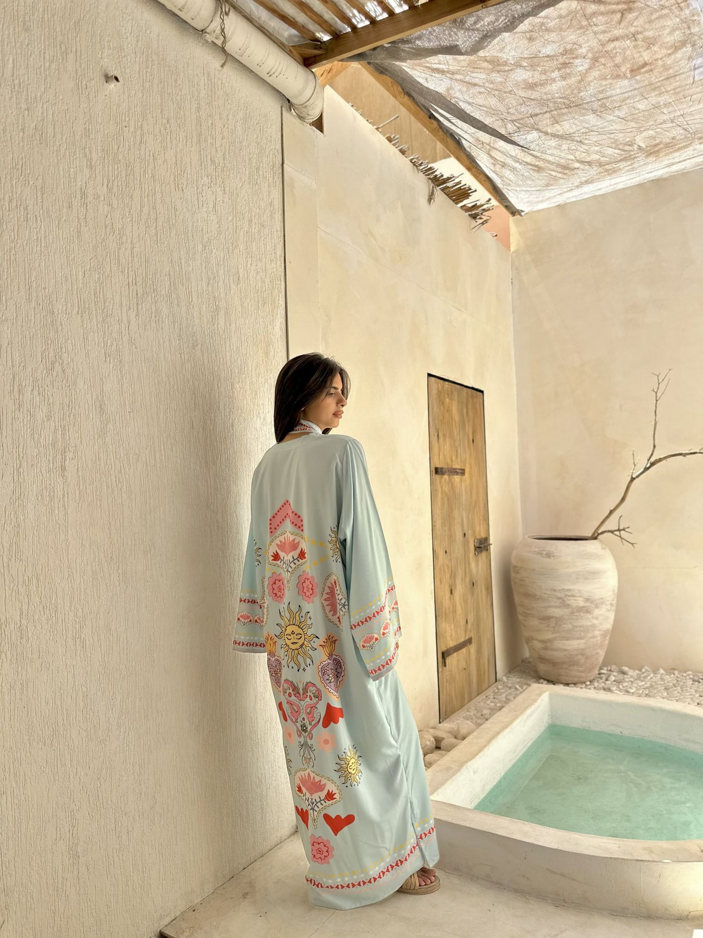 sky blue solaris long  sleeves dress