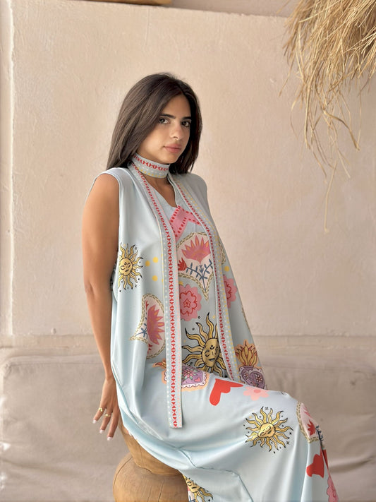 sky blue solaris  sleevless dress