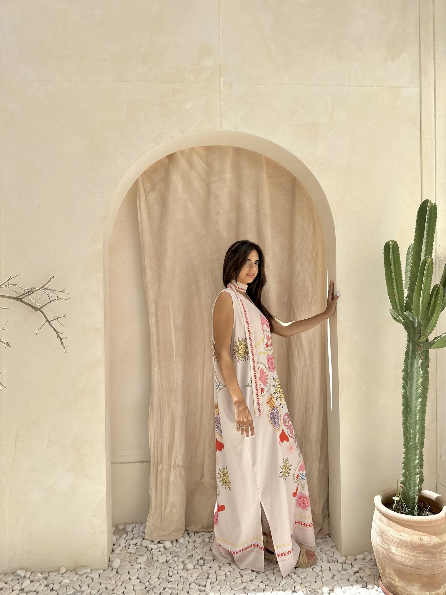 beige solaris  sleevless dress