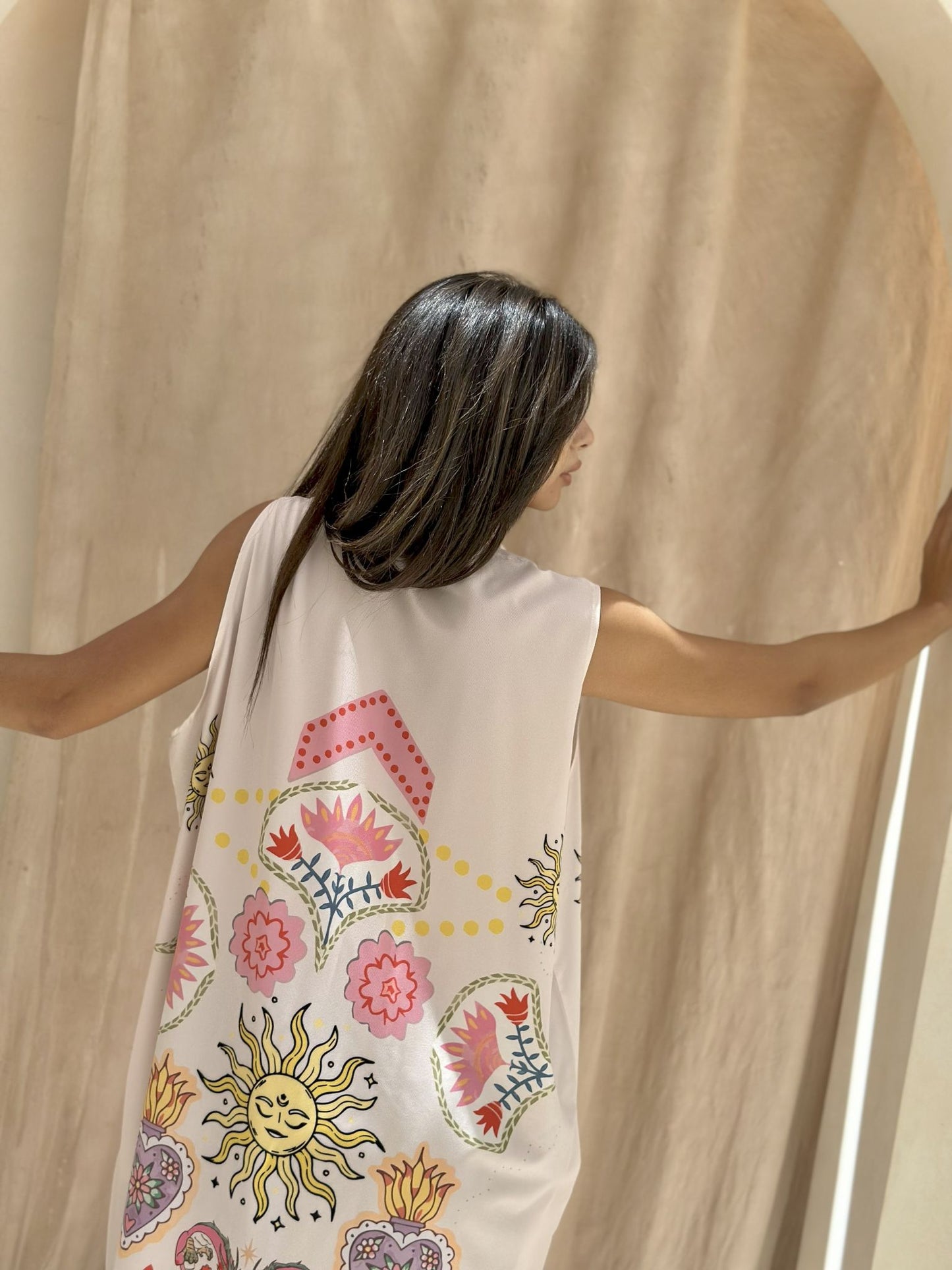 beige solaris  sleevless dress