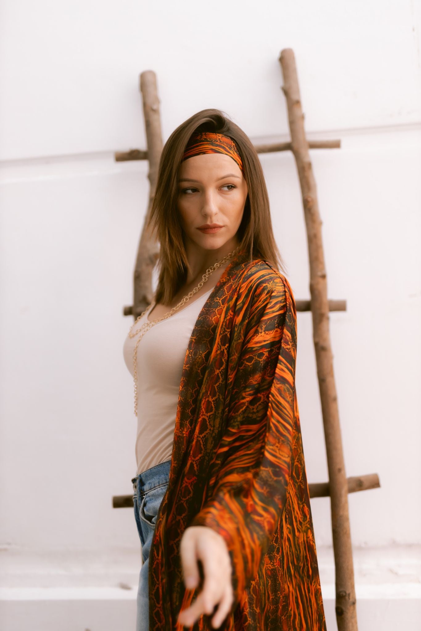 Boho orange kimono
