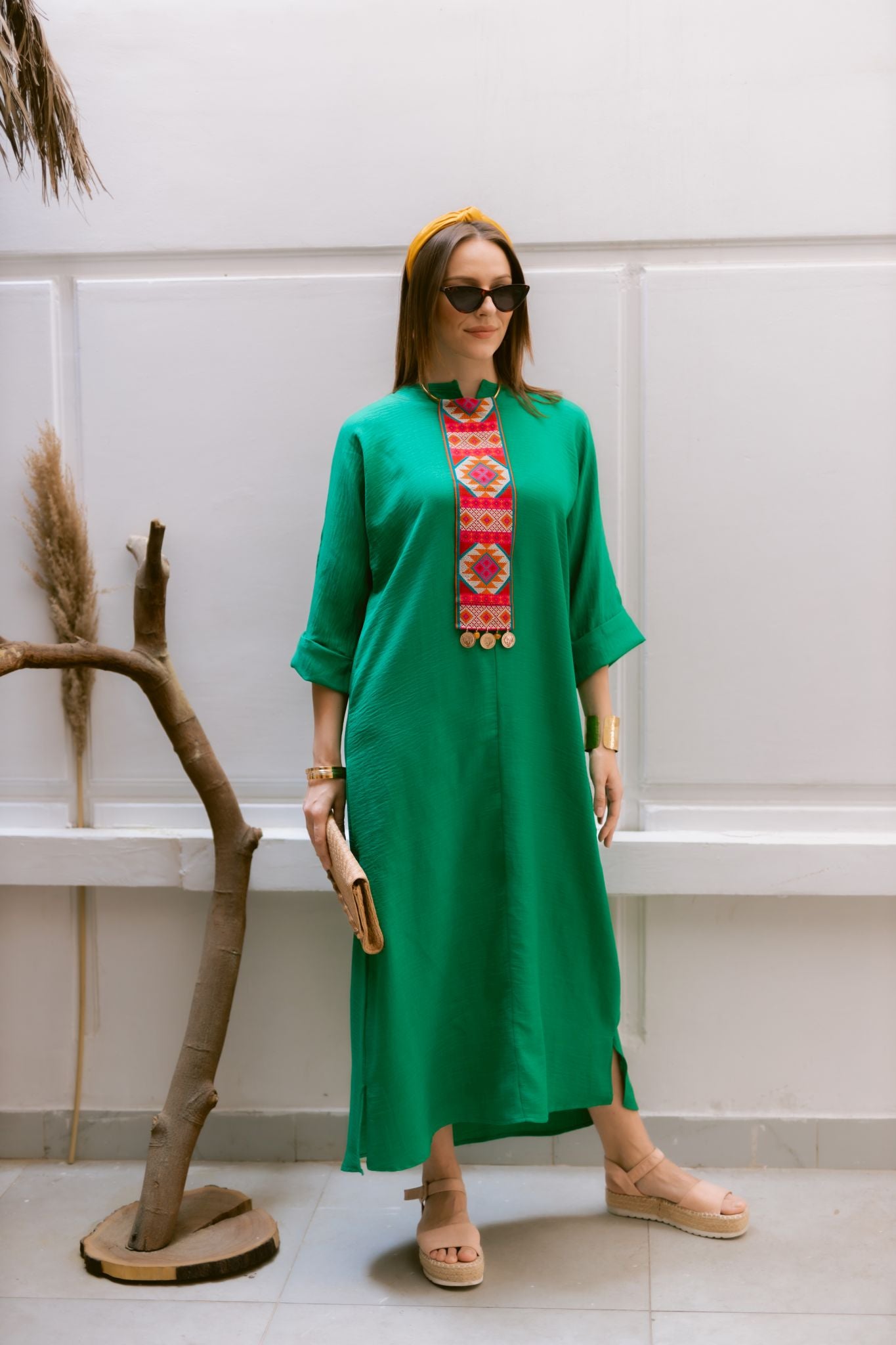 green linen dress